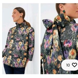 Tuckernuck Midnight Primrose Jacquard Bow Back Blouse Size